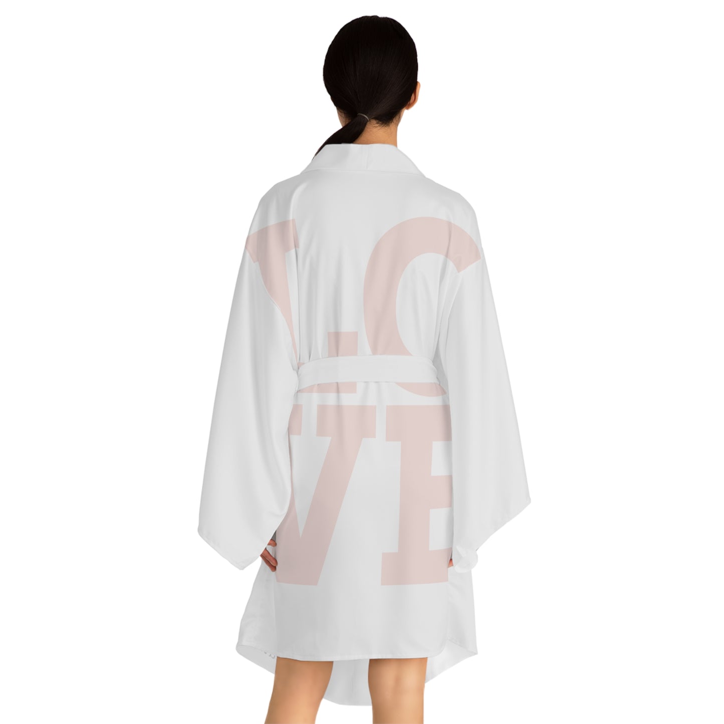 LOVE Long Sleeve Kimono Robe — Lightweight Lounge Wrap with Bold Back Graphic